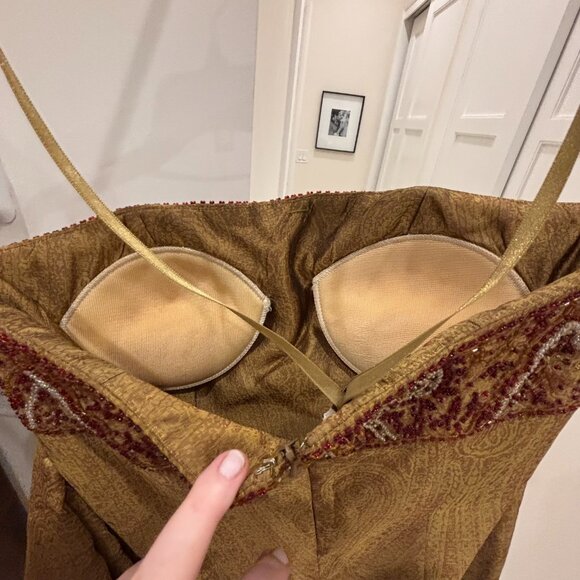 Lillie‎ Rubin Bronze Beaded Brocade Jacquard Silk Gown, Sz M - Picture 6 of 10